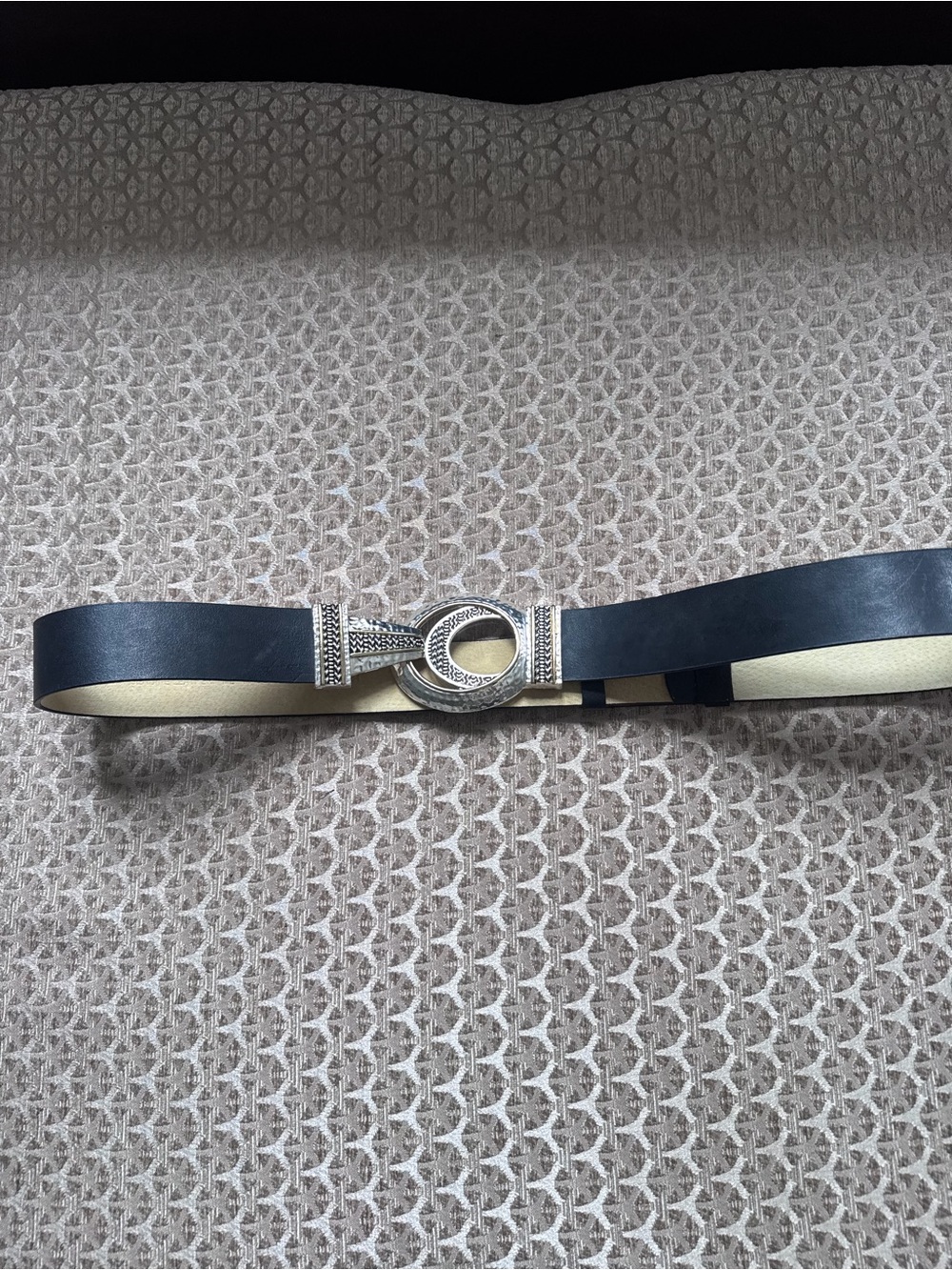 Chico's Black Leather Belt with Gold-silver Tone Decorative Buckle